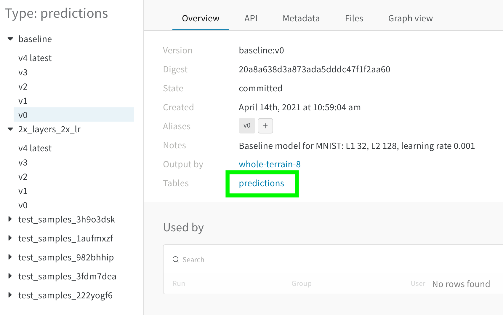 「予測」をクリックしてテーブルを表示